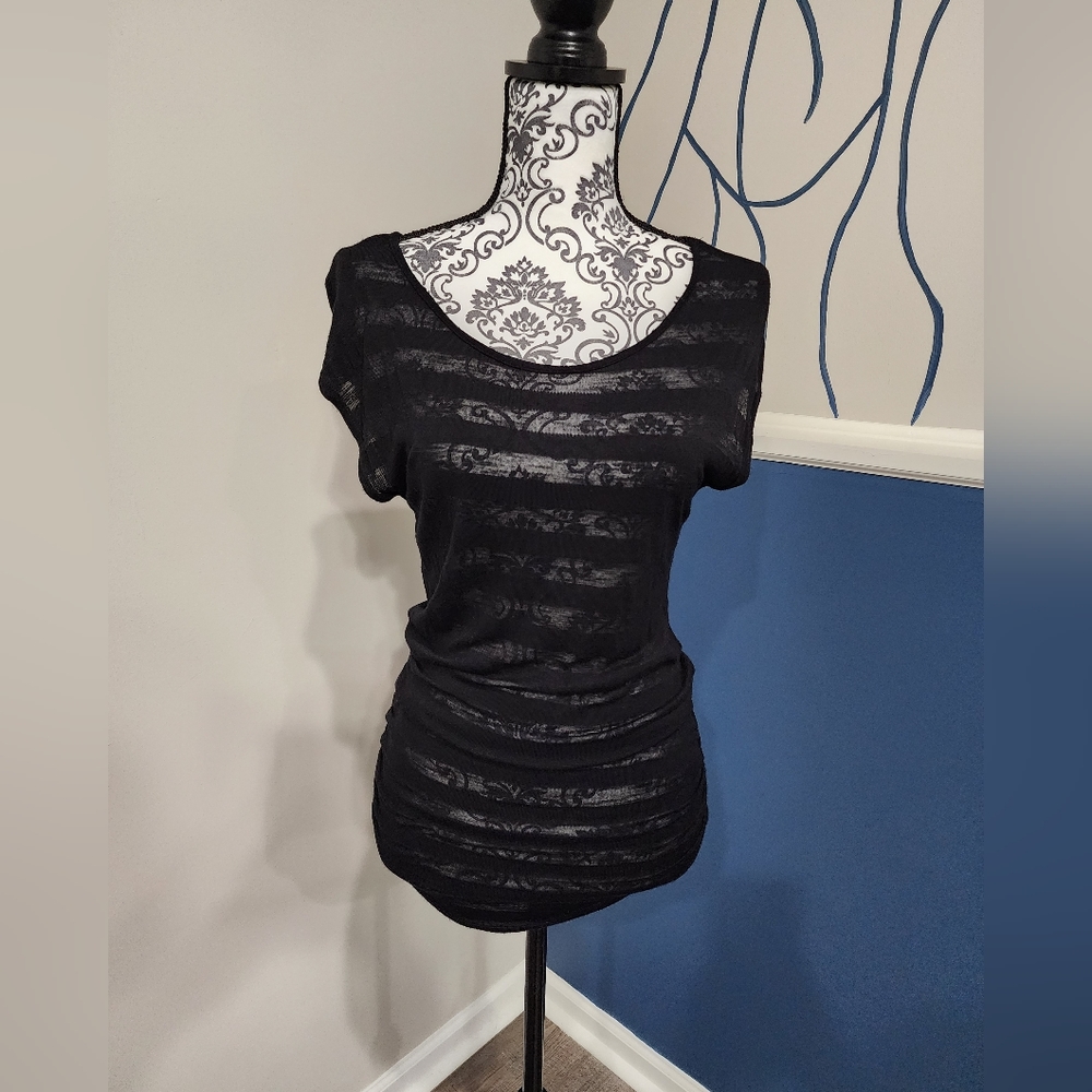 One Clothing Black Sheer Ruched Top